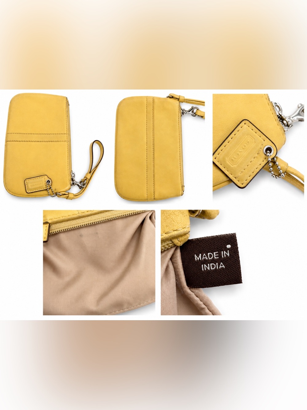 Vintage Coach Soho Butter Yellow Leather Pocket Wristlet Pouch